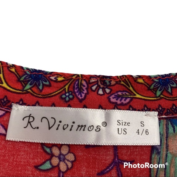 R. Vivimos Floral Peacock Boho Style Short sleeve Dress - Picture 12 of 12